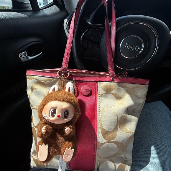 Coach Pink and Tan Signature Tote - Picture 1 of 6